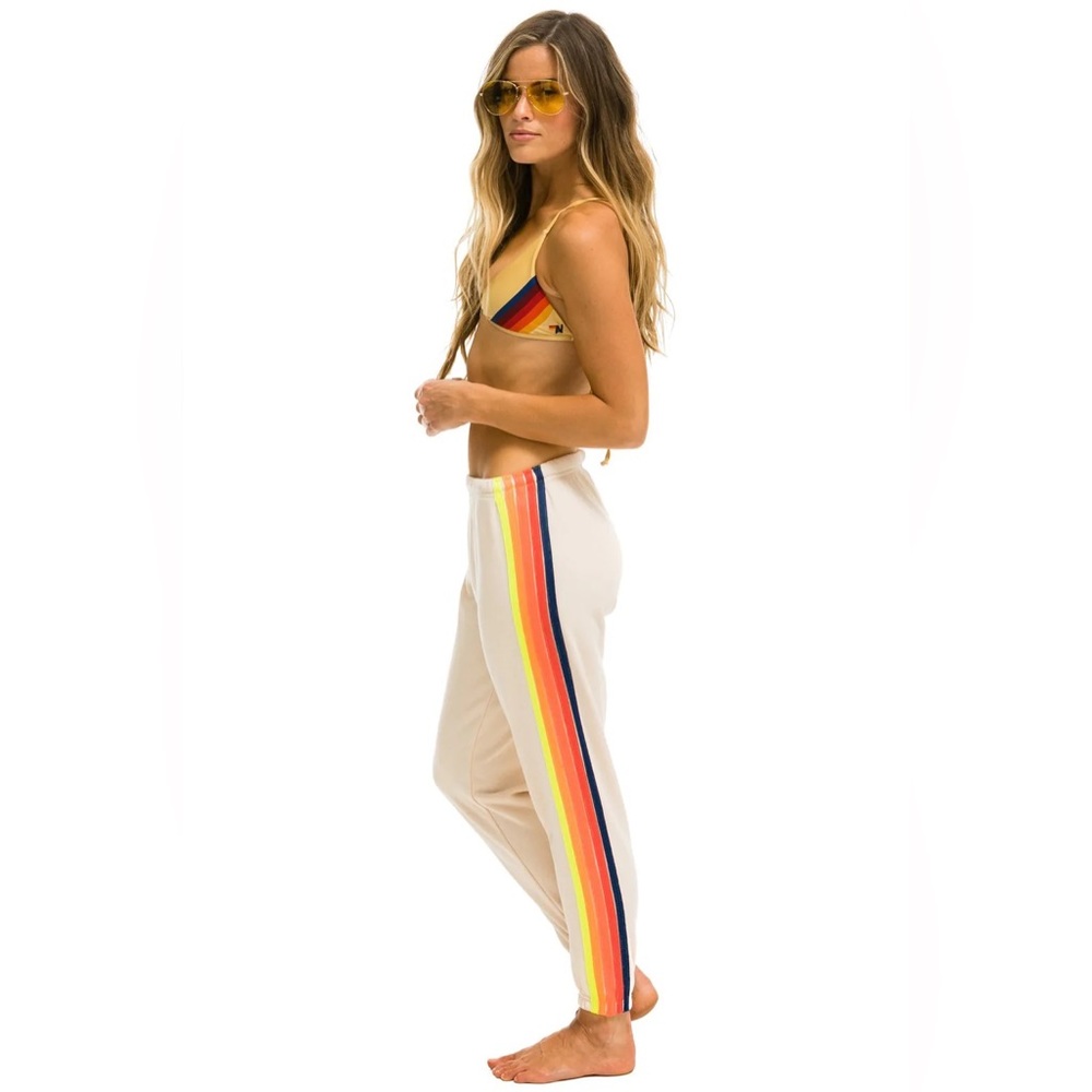 NWT Aviator Nation 5 Stripe Sweatpants in Almond & Neon Rainbow Blue